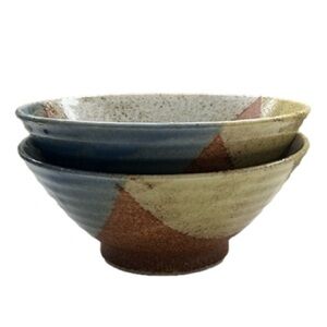 Pottery Stoneware Pedestal Bowls Set of Two